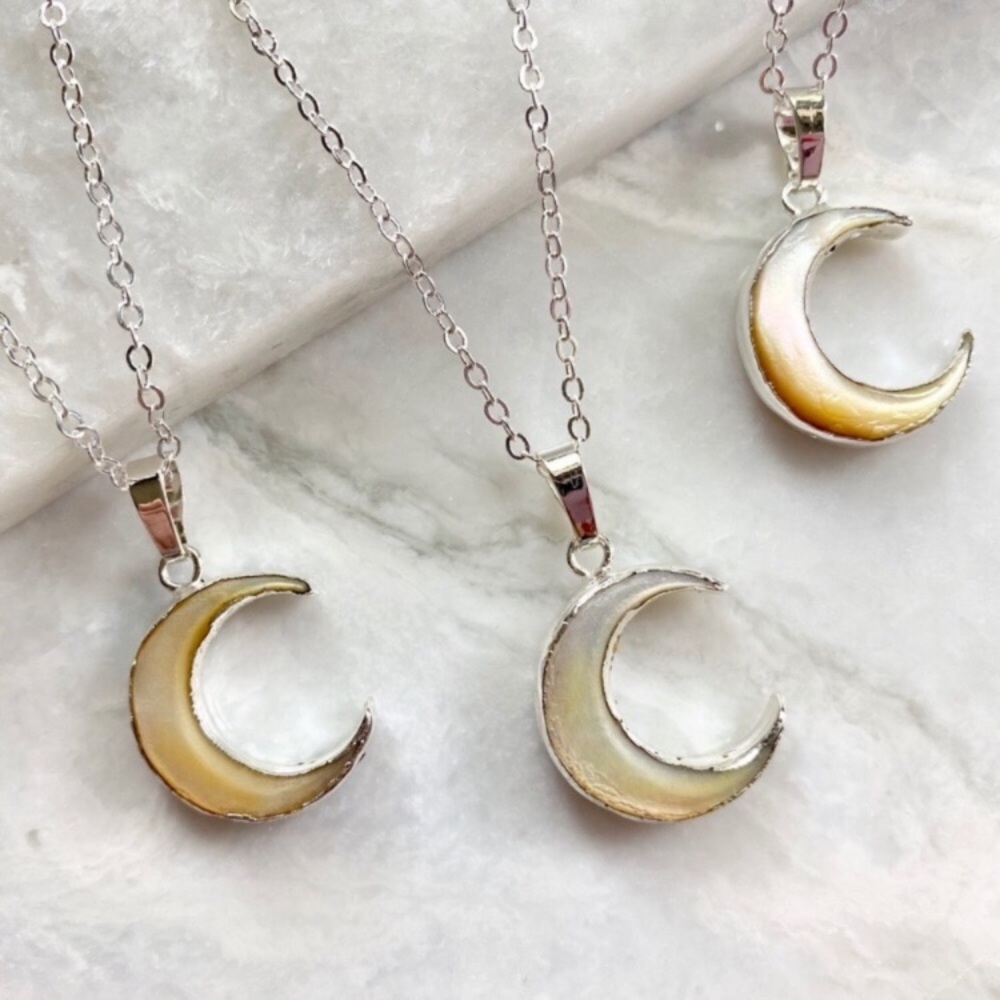 Carved Shell Crescent Moon Pendant Necklace - Picture 7 of 10